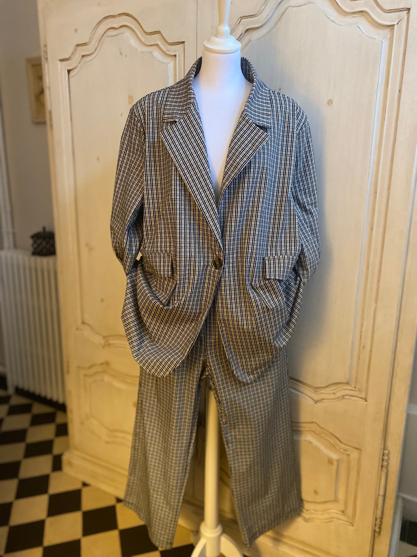 Pantalon prince de Galles marine, convient du 44 au 48