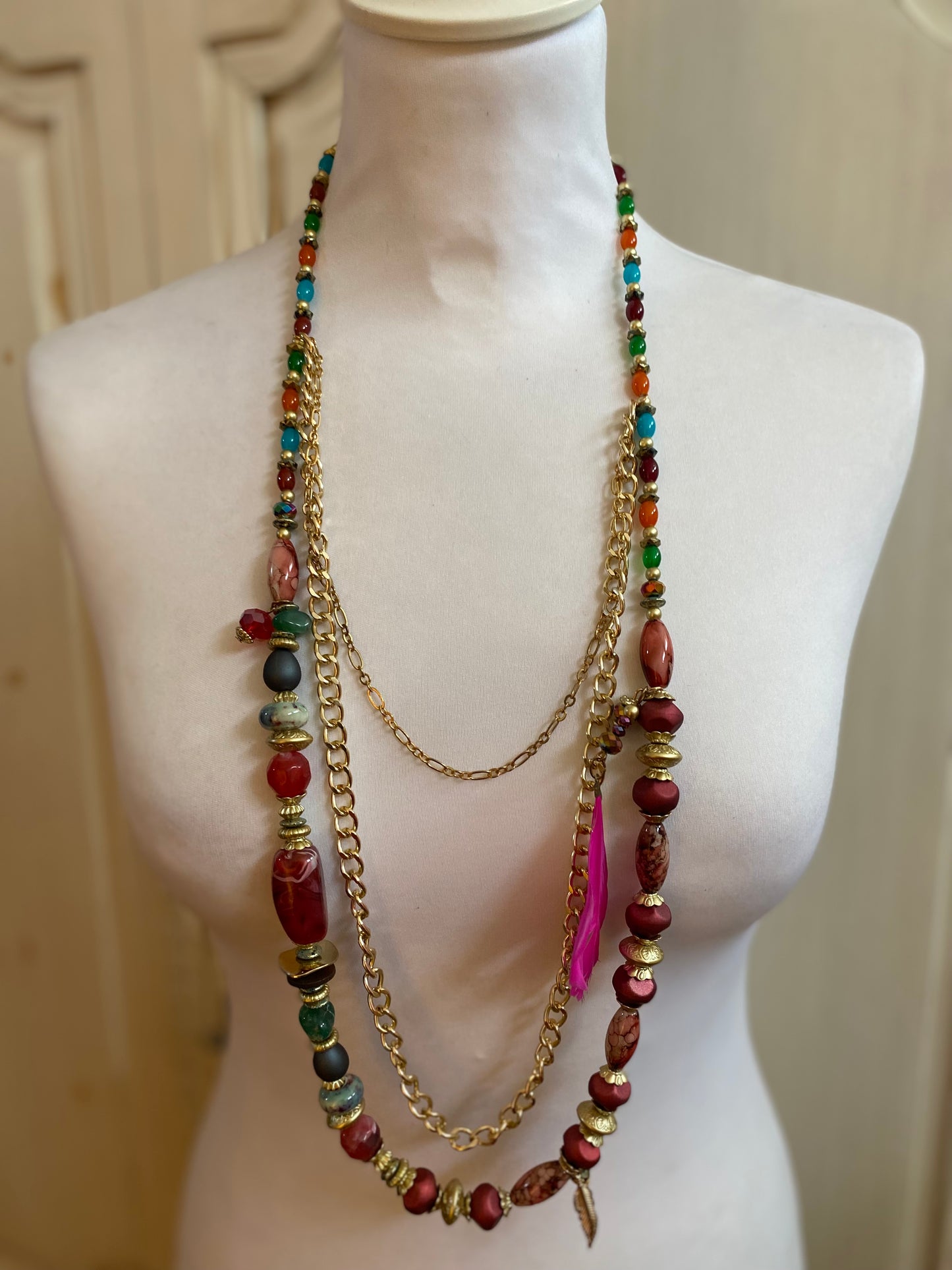 Collier plume Rose