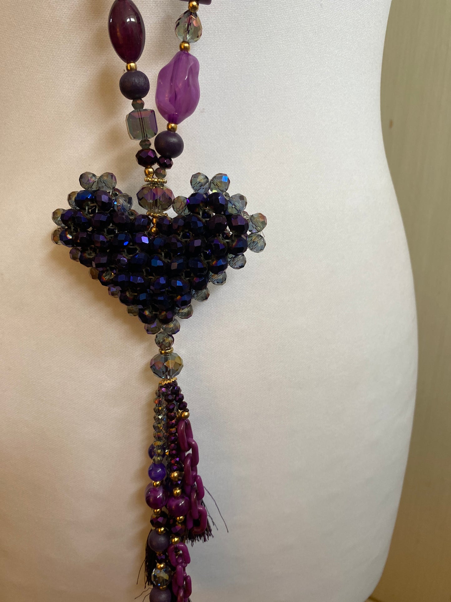 Sautoir cœur cristal violet