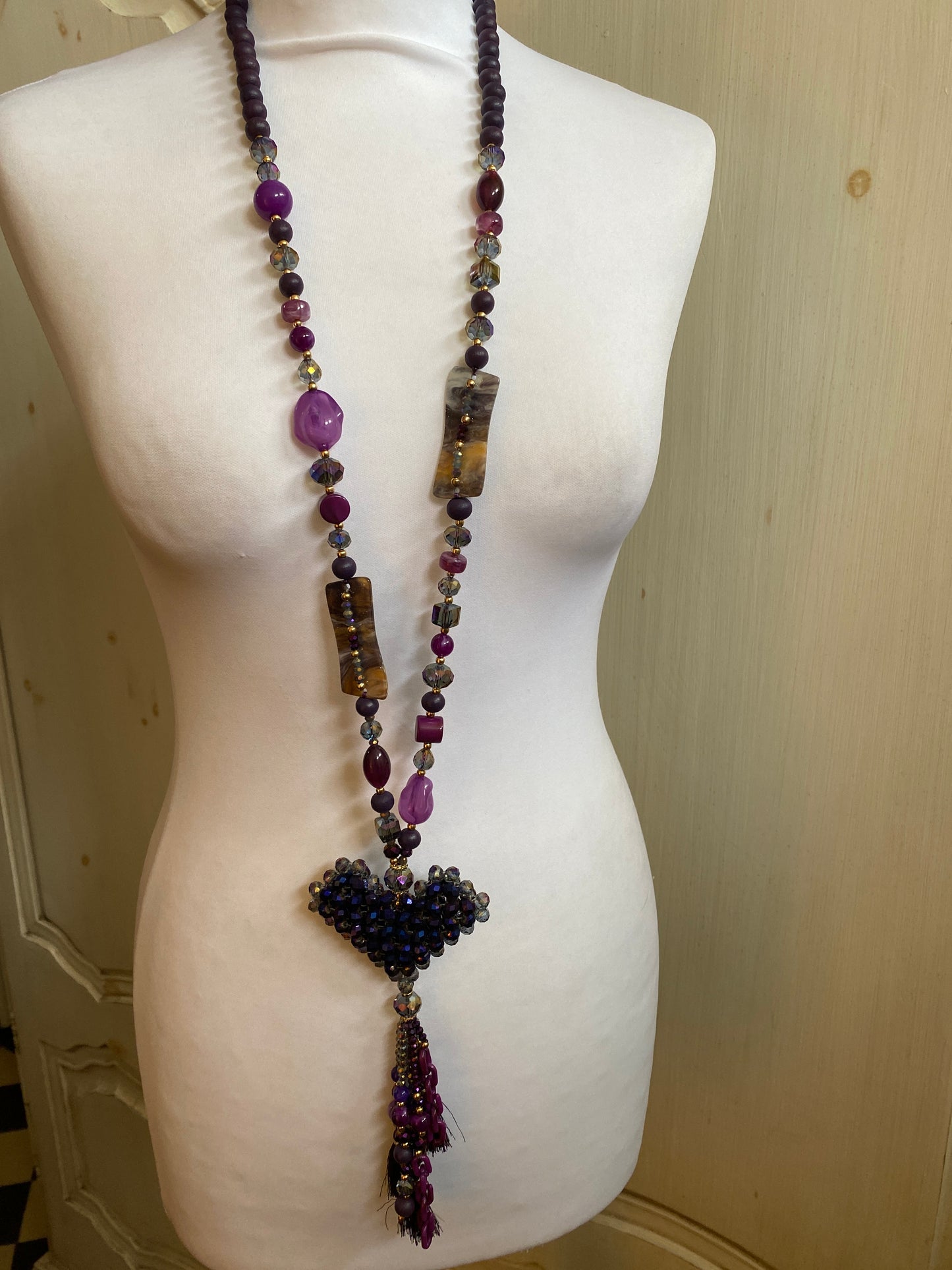 Sautoir cœur cristal violet