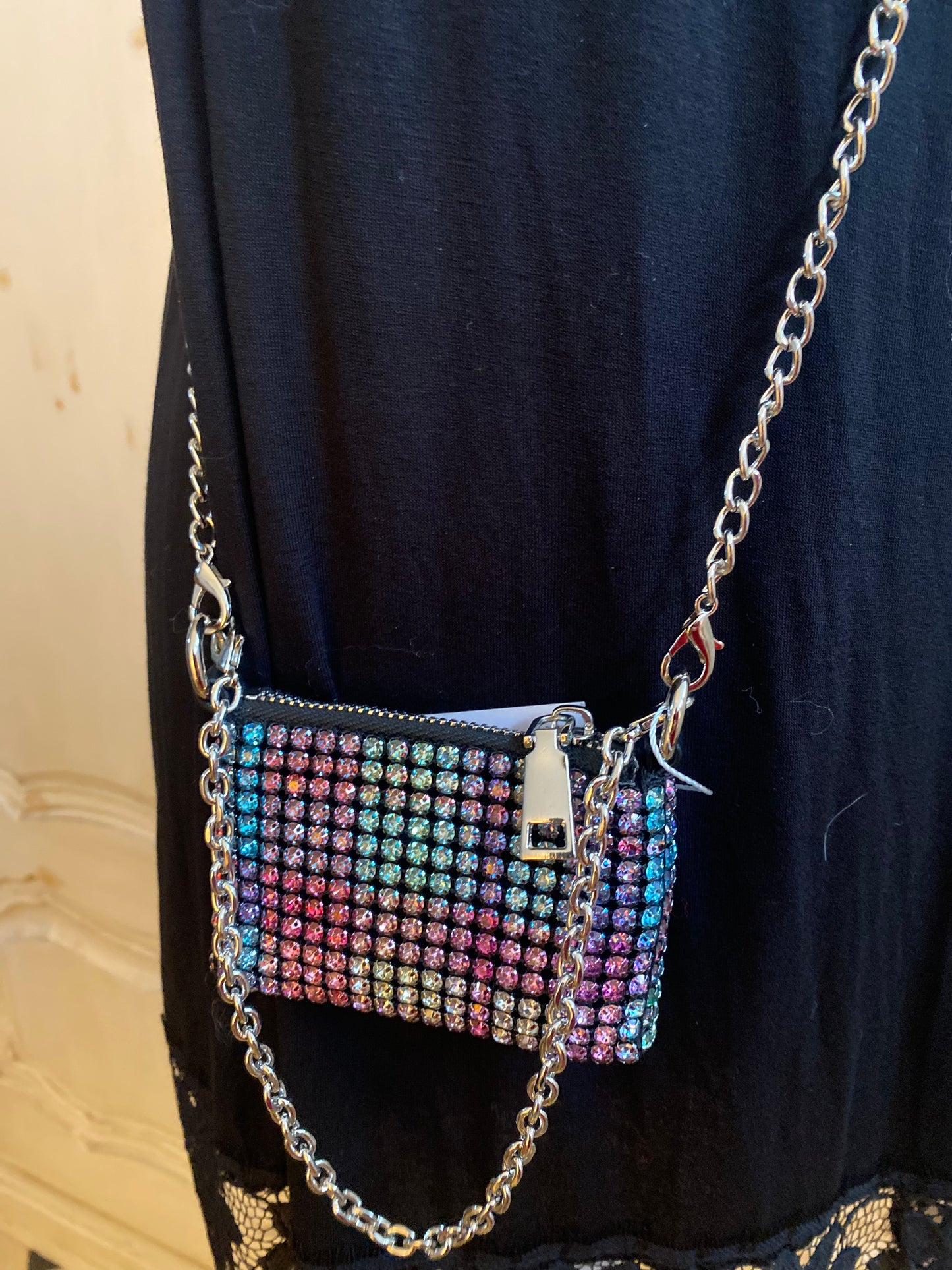 Mini sac en bandoulière strass multi colore scintillant