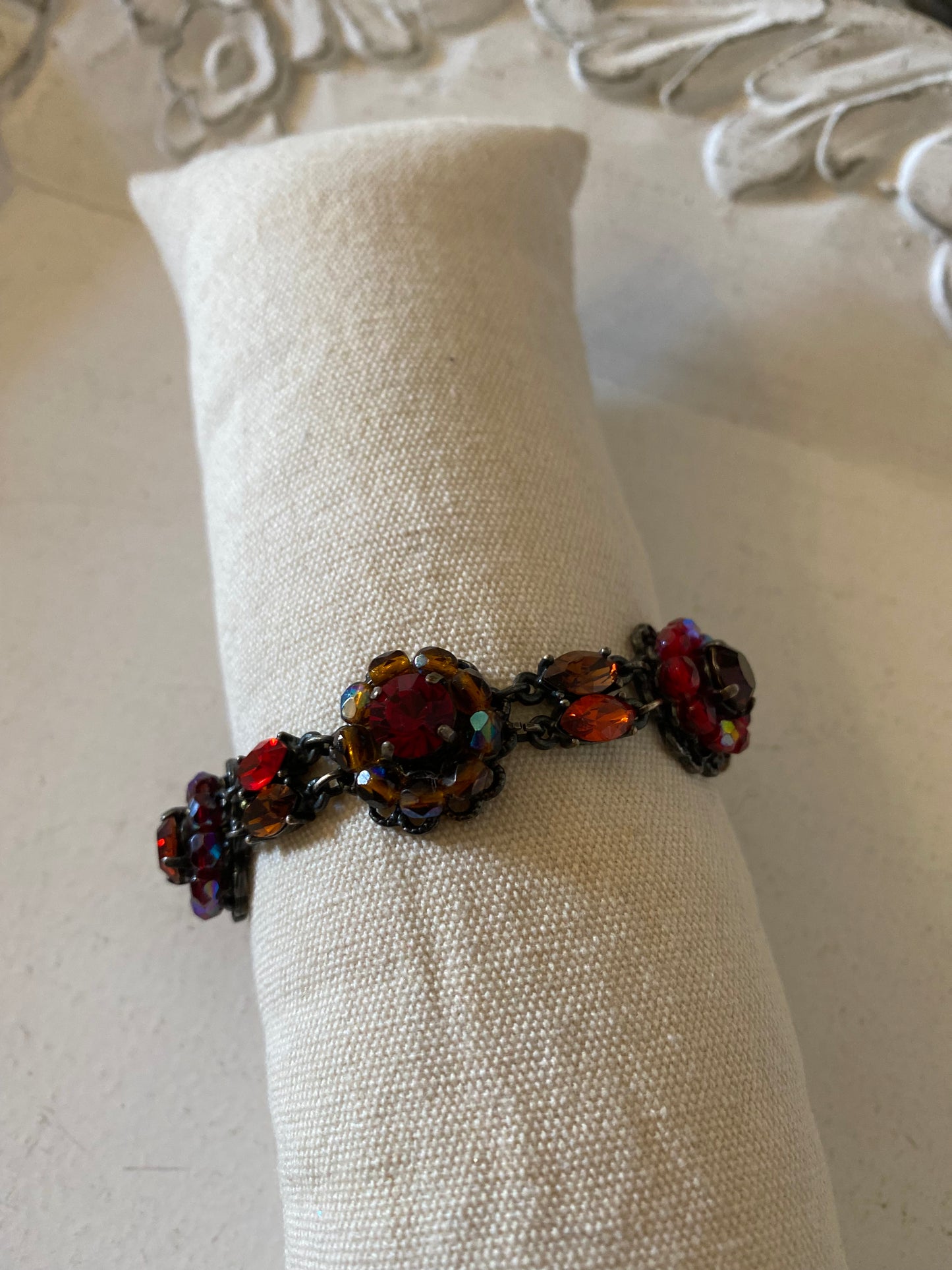 Bracelet cristal et pâte de verre bordeaux