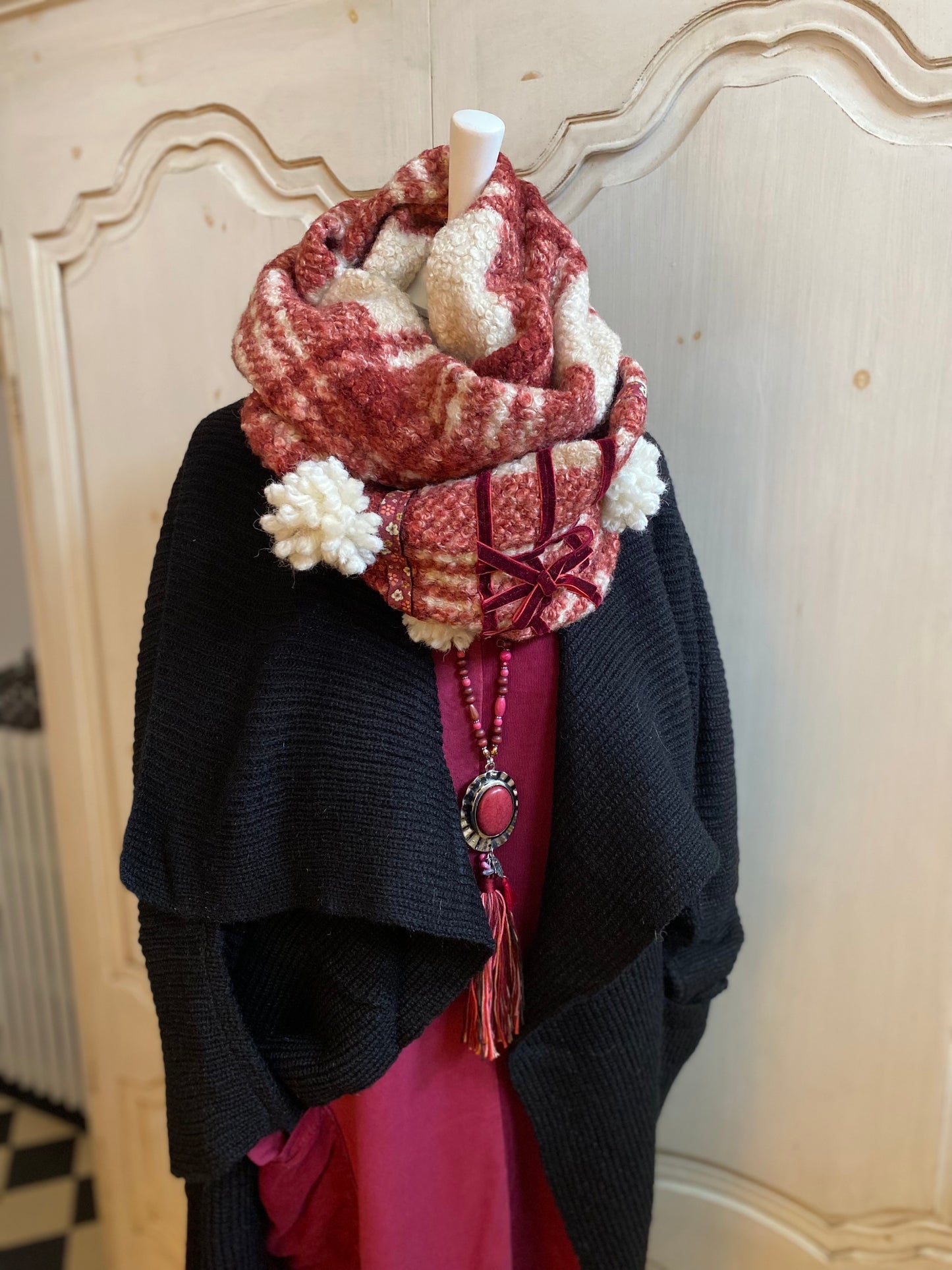 Snoods a carreaux bordeaux chiné