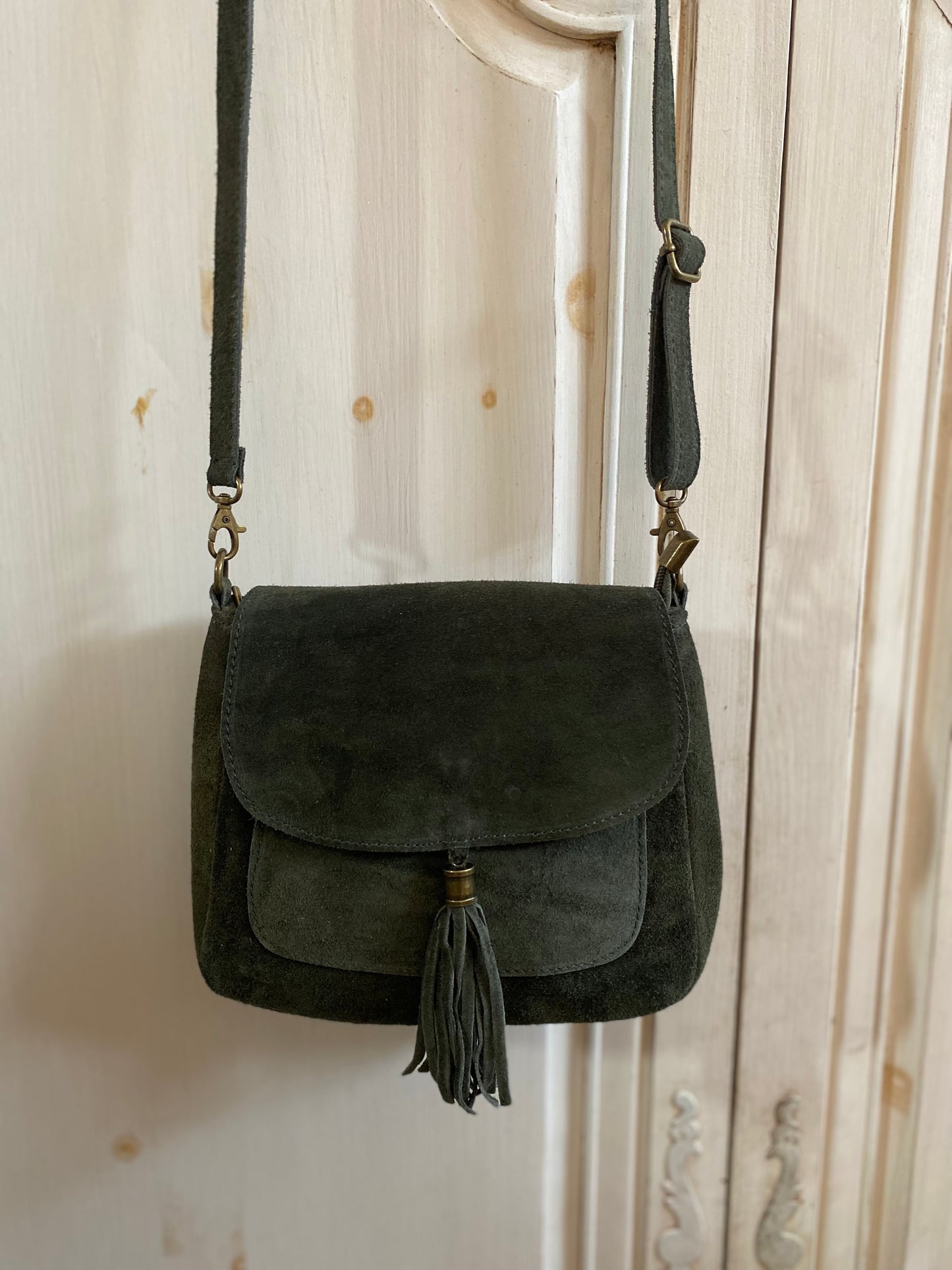 Besace croûte de cuir kaki