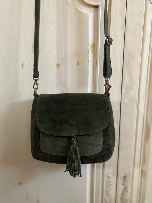 Besace croûte de cuir kaki