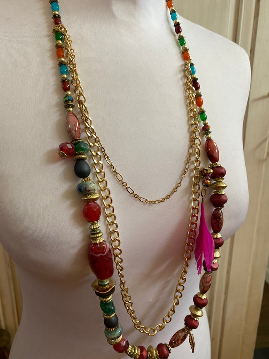 Collier plume Rose
