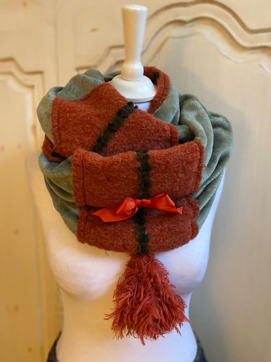 Snoods pilou velours amande et Paprika