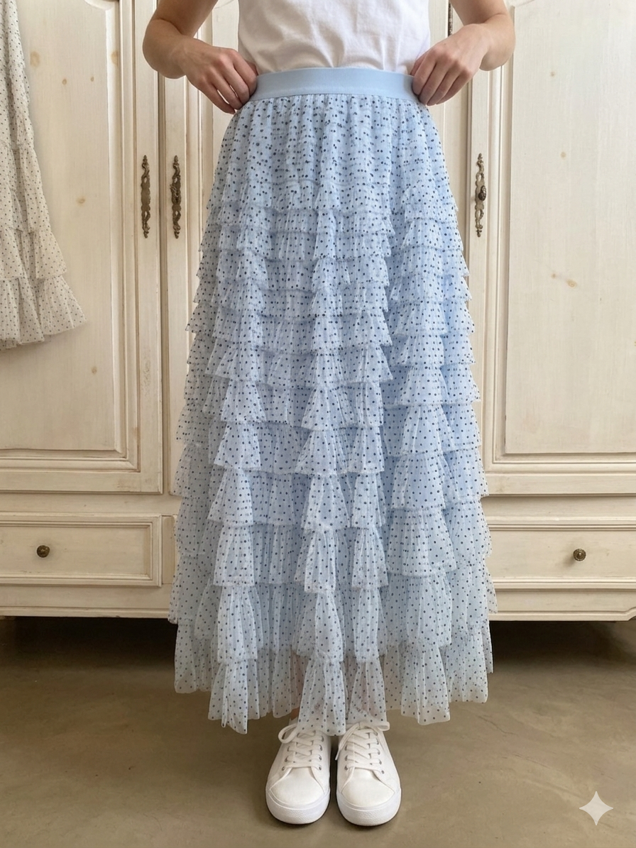 Jupe froufrou pois ciel du 38 au 46