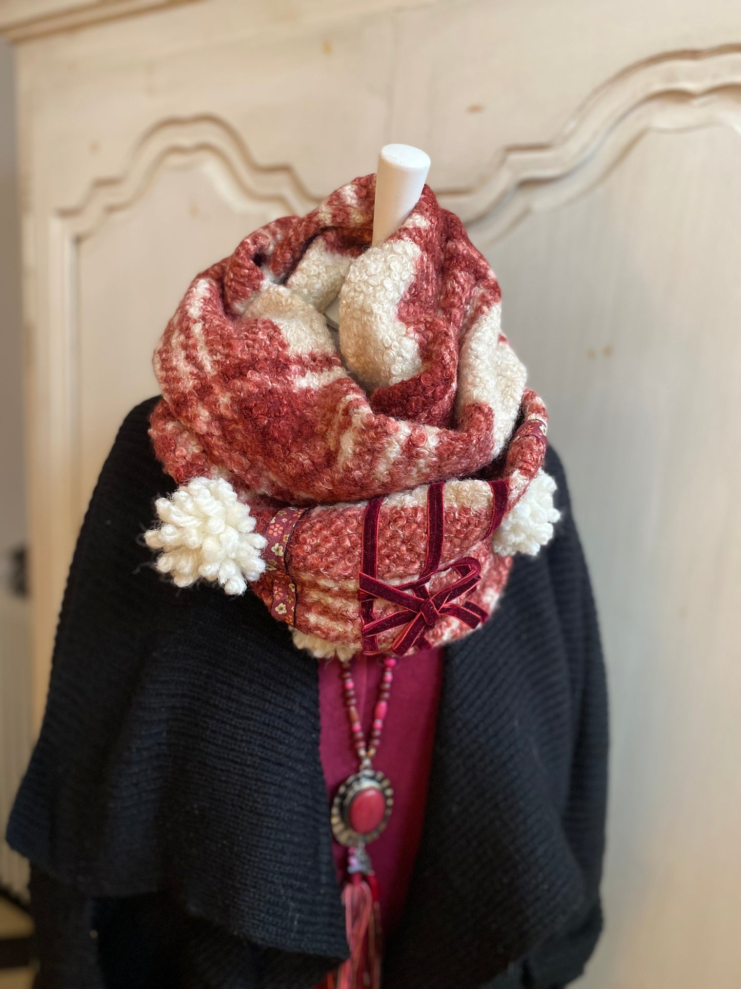 Snoods a carreaux bordeaux chiné