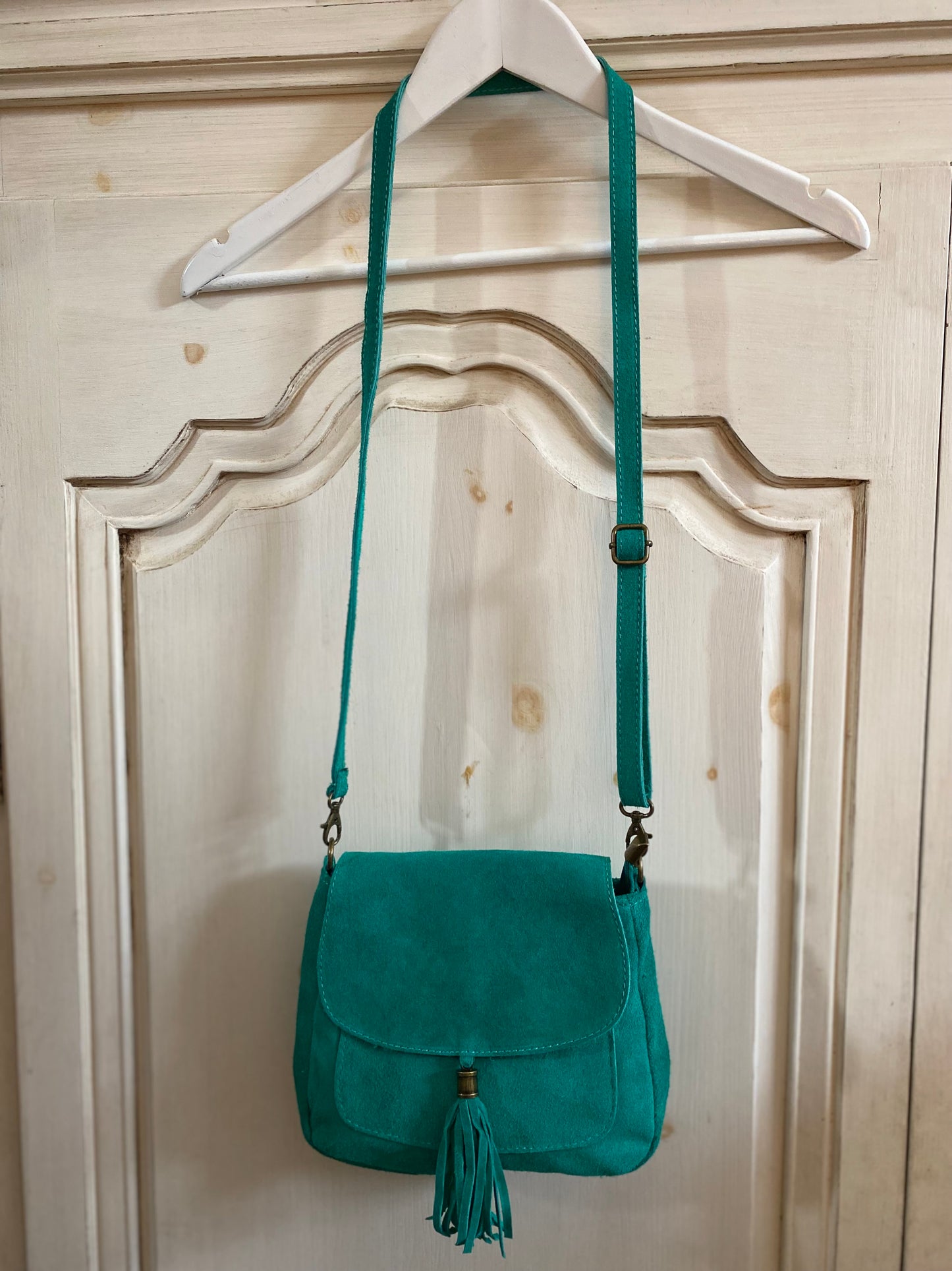 Besace turquoise croûte de cuir