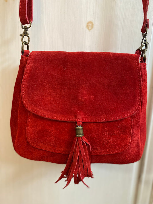 Besace croûte de cuir rouge