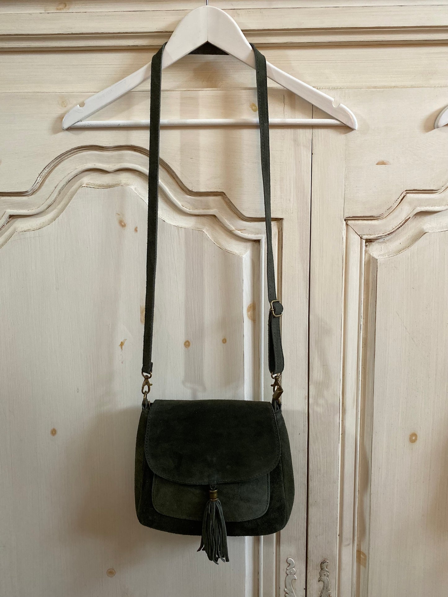 Besace croûte de cuir kaki