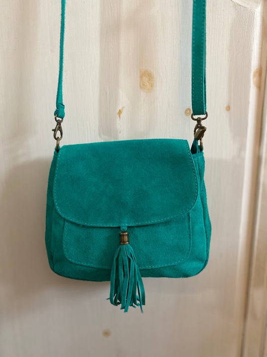 Besace turquoise croûte de cuir