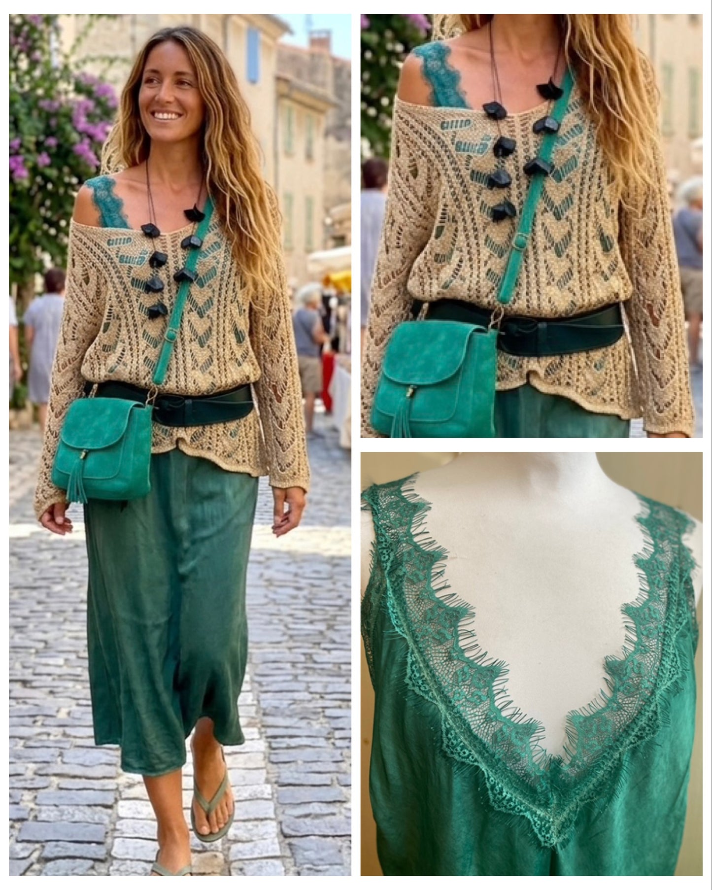 Promo Tenue émeraude 5 pièces convient du 42 au 50