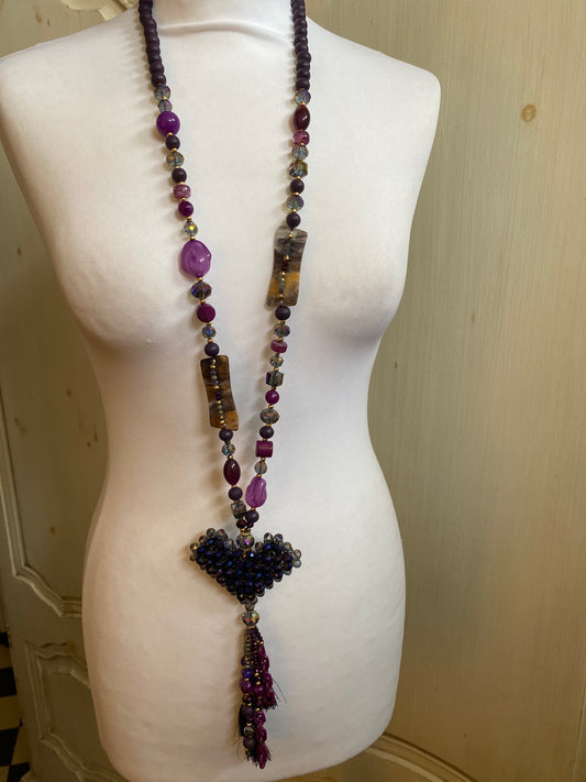 Sautoir cœur cristal violet