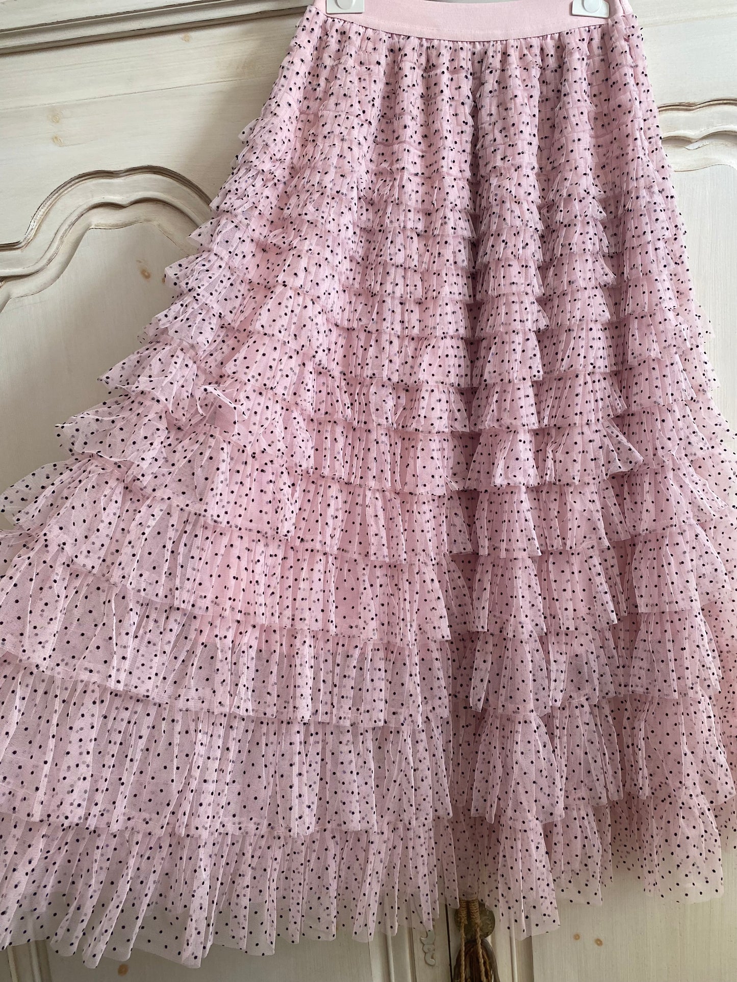 Jupe froufrou pois rose  du 38 au 46