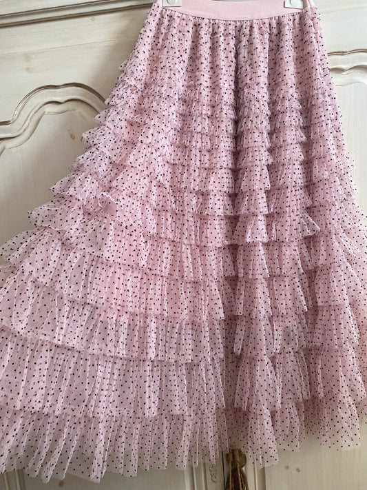 Jupe froufrou pois rose  du 38 au 46