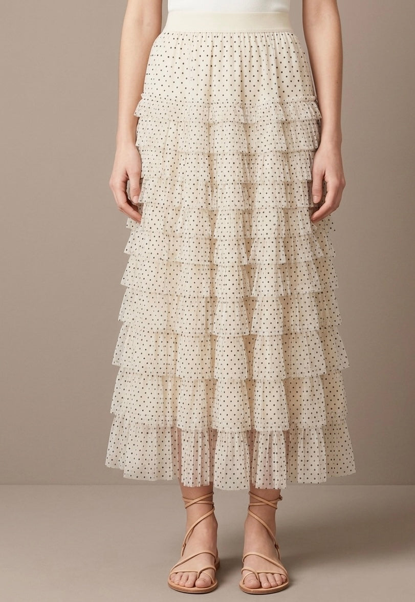Jupe froufrou pois creme du 38 au 46