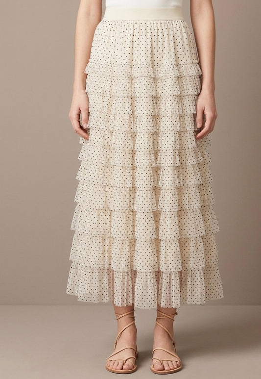 Jupe froufrou pois creme du 38 au 46